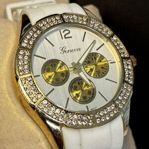 Geneva Platinum 2971 White Analog w/Faux Clear Stone.